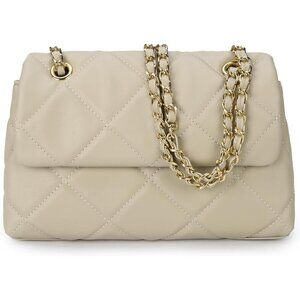 Quilted Beige Crossbody Purse Women Small Shoulder Bag with Chain Trendy Clutch